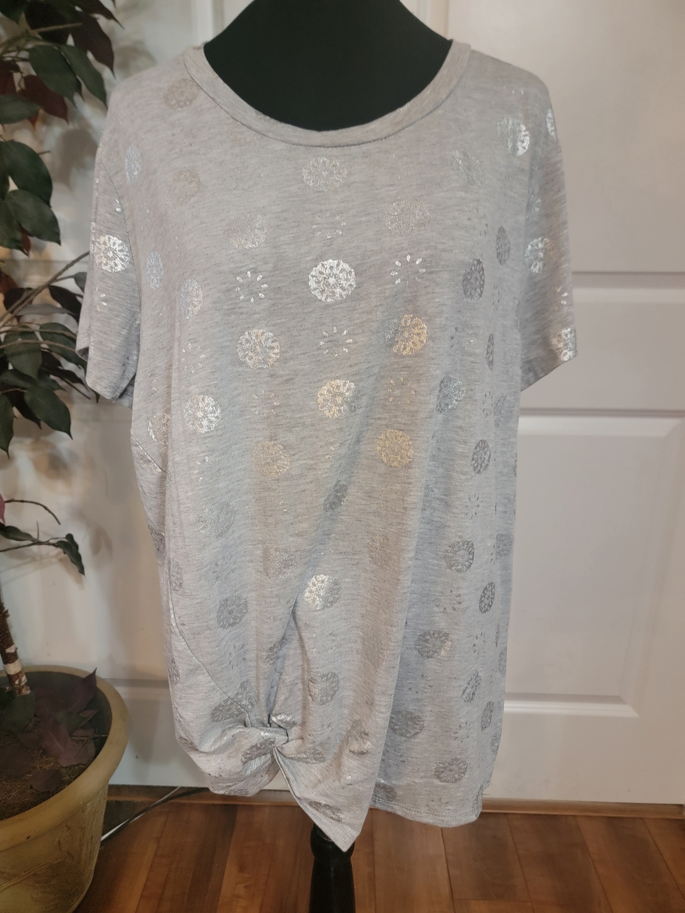 Angels Light Gray Short Sleeve Tee with Silver Foil Dots